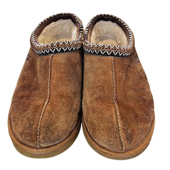 UGG Shoes - UGG Slippers Shoe Women Size 9 Brown Suede Shearling Lined Scuff Slip On Comfort